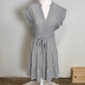 Chic Striped Black and White Midi Dress